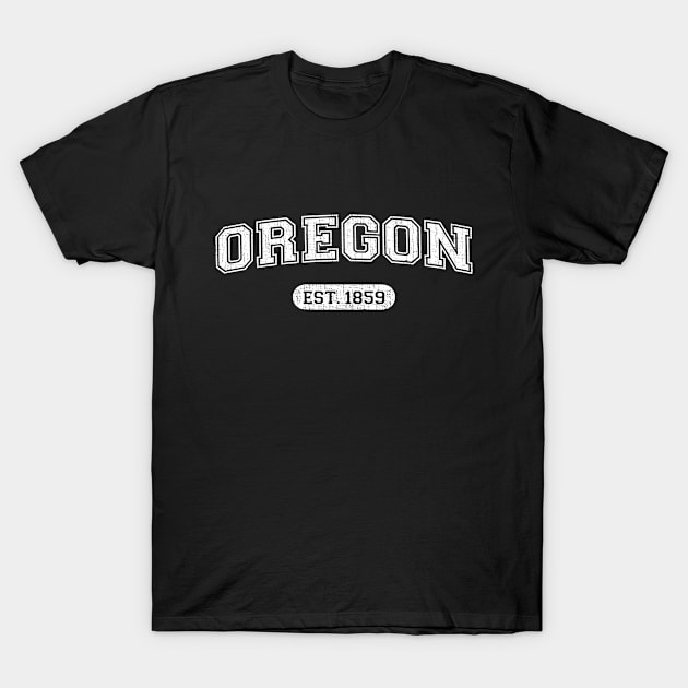 Classic College-Style Oregon 1859 Distressed University Design T-Shirt by Webdango